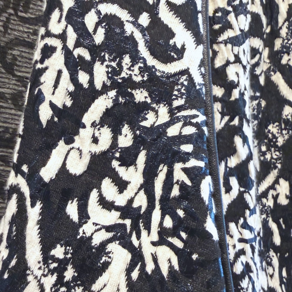 Libra Black White Damask Floral Print Open Front Collarless Blazer Jacket Women - Picture 4 of 8